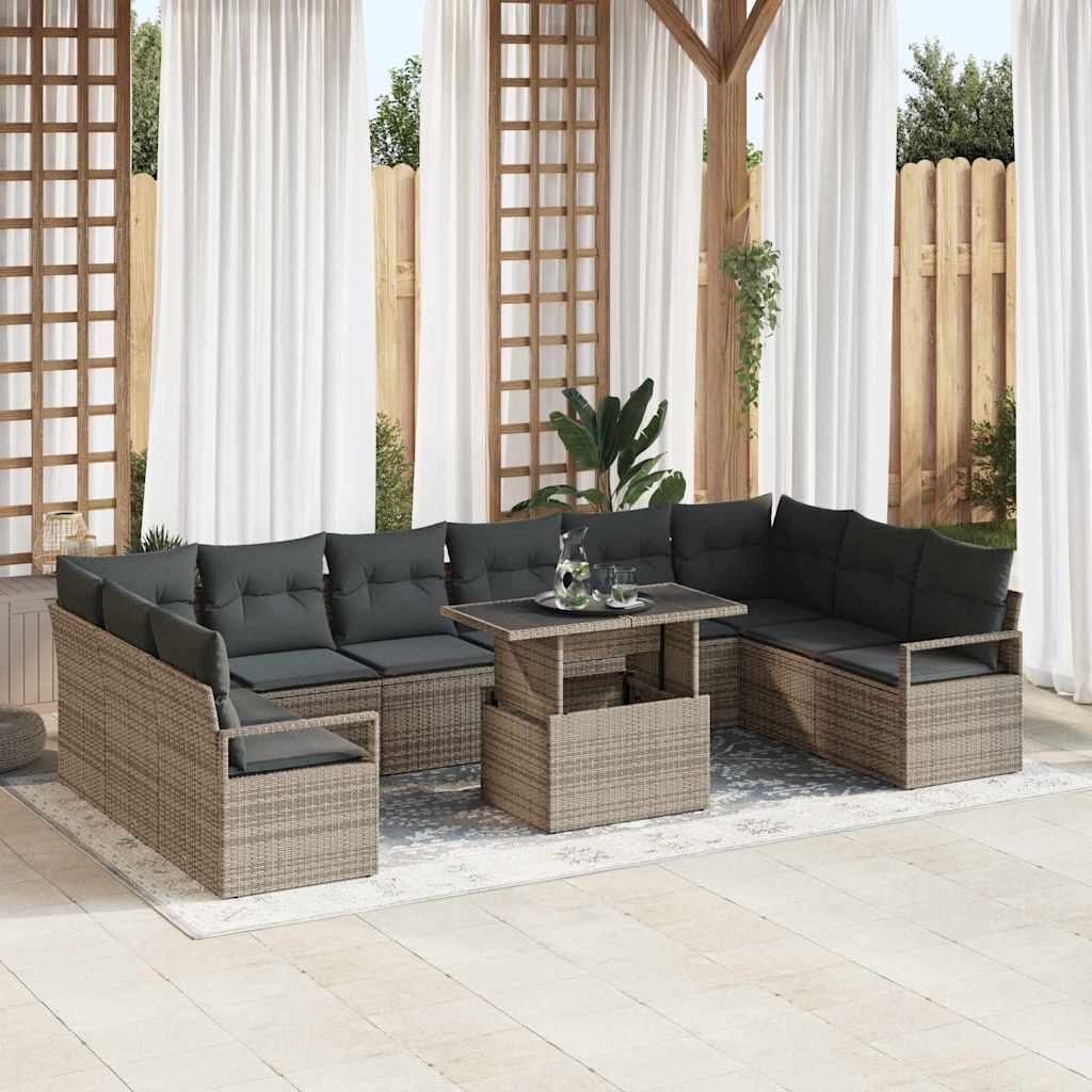 Tuin Sofa Set met kussen 11 pcs Grijs poly rattan