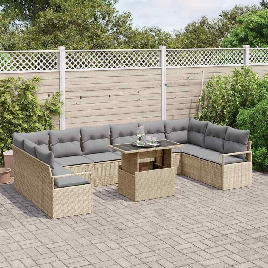 Tuin Sofa Set 11 pcs Beige en Licht Grijs poly rattan