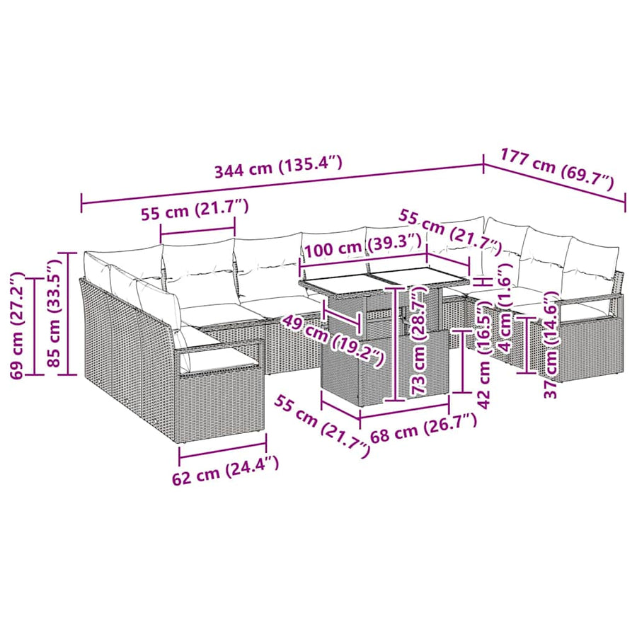 Tuin Sofa Set 11 pcs Beige en Licht Grijs poly rattan