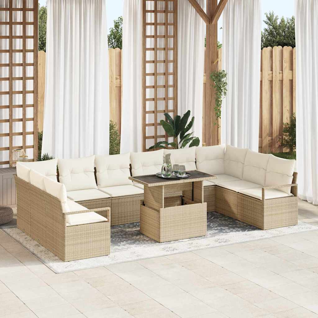 Tuin Sofa Set 11 pcs beige en crèmekleurig poly rattan