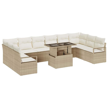 Tuin Sofa Set 11 pcs beige en crèmekleurig poly rattan