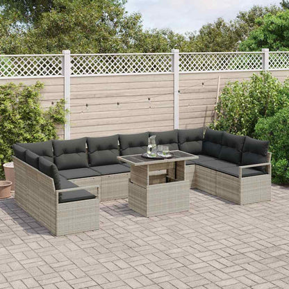 Tuin Sofa Set met kussen 11 pcs Lichtgrijs poly rattan