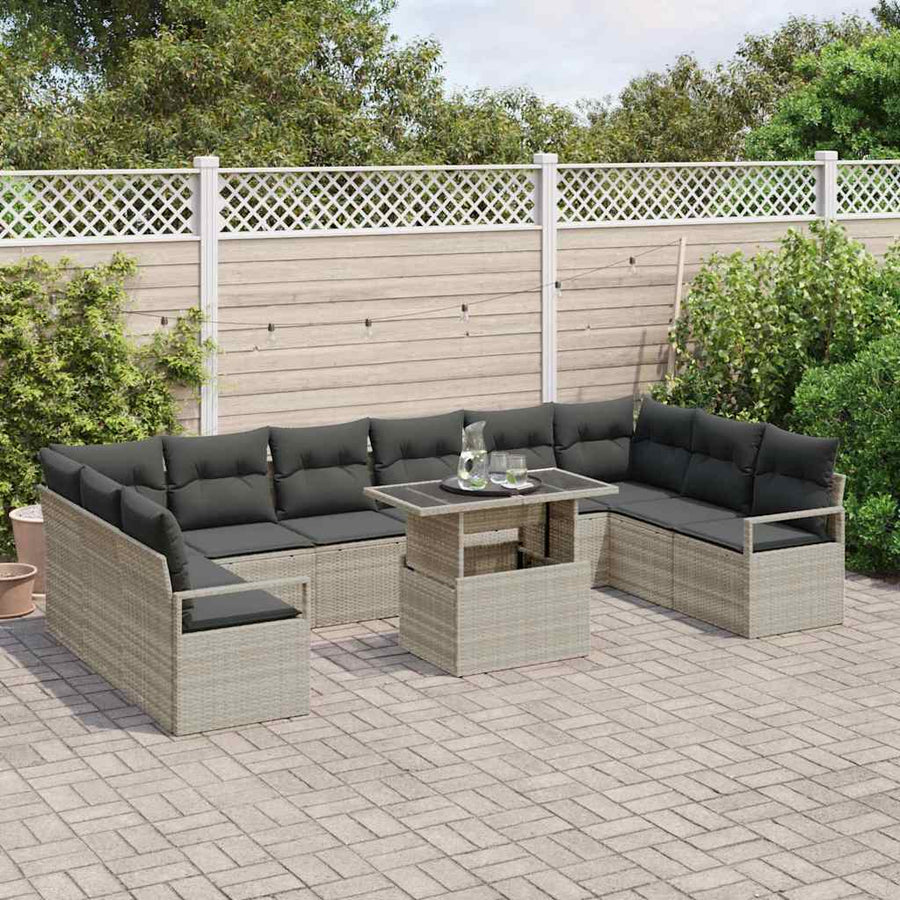Tuin Sofa Set met kussen 11 pcs Lichtgrijs poly rattan