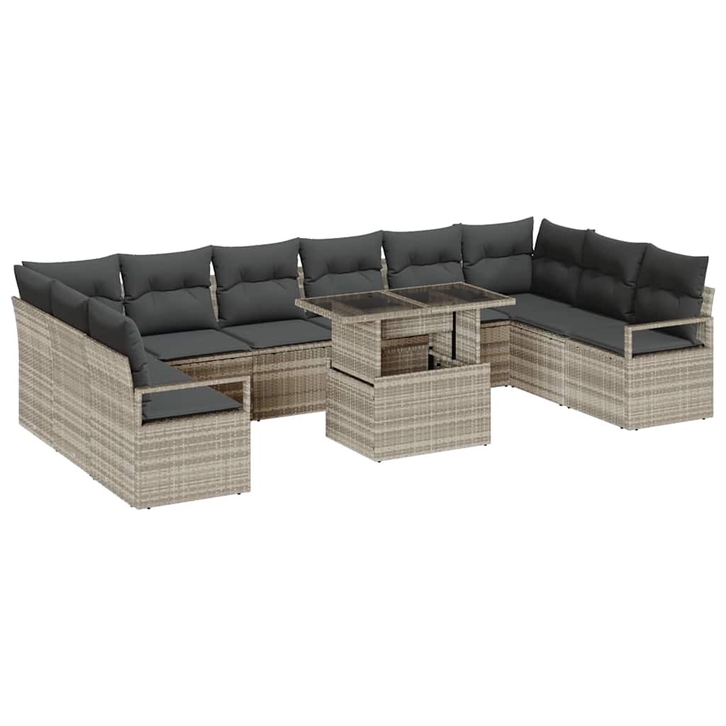 Tuin Sofa Set met kussen 11 pcs Lichtgrijs poly rattan
