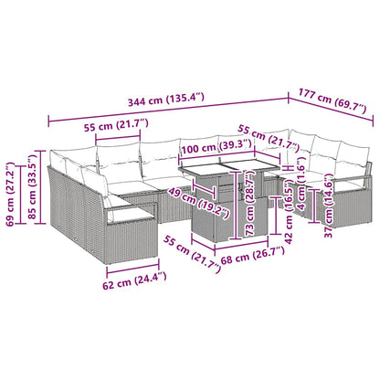 Tuin Sofa Set met kussen 11 pcs Lichtgrijs poly rattan