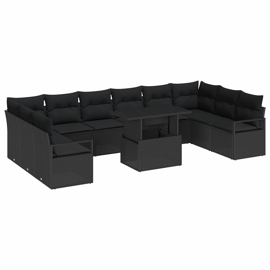 Tuin Sofa Set met kussen 11 pcs Zwart poly rattan