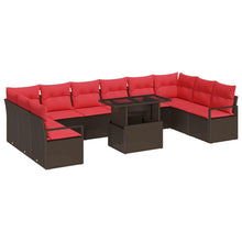 Tuin Sofa Set met kussen 11 pcs Bruin en Rood poly rattan