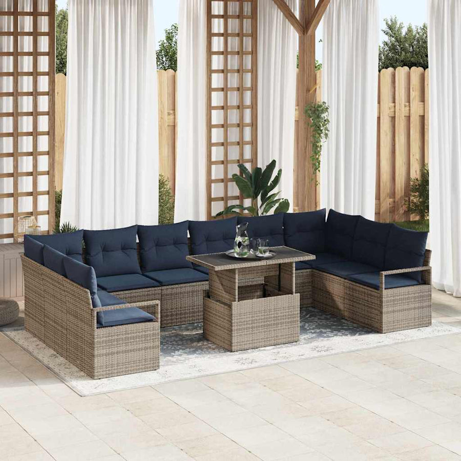 Tuin Sofa Set 11 pcs Grijs en Marineblauw poly rattan
