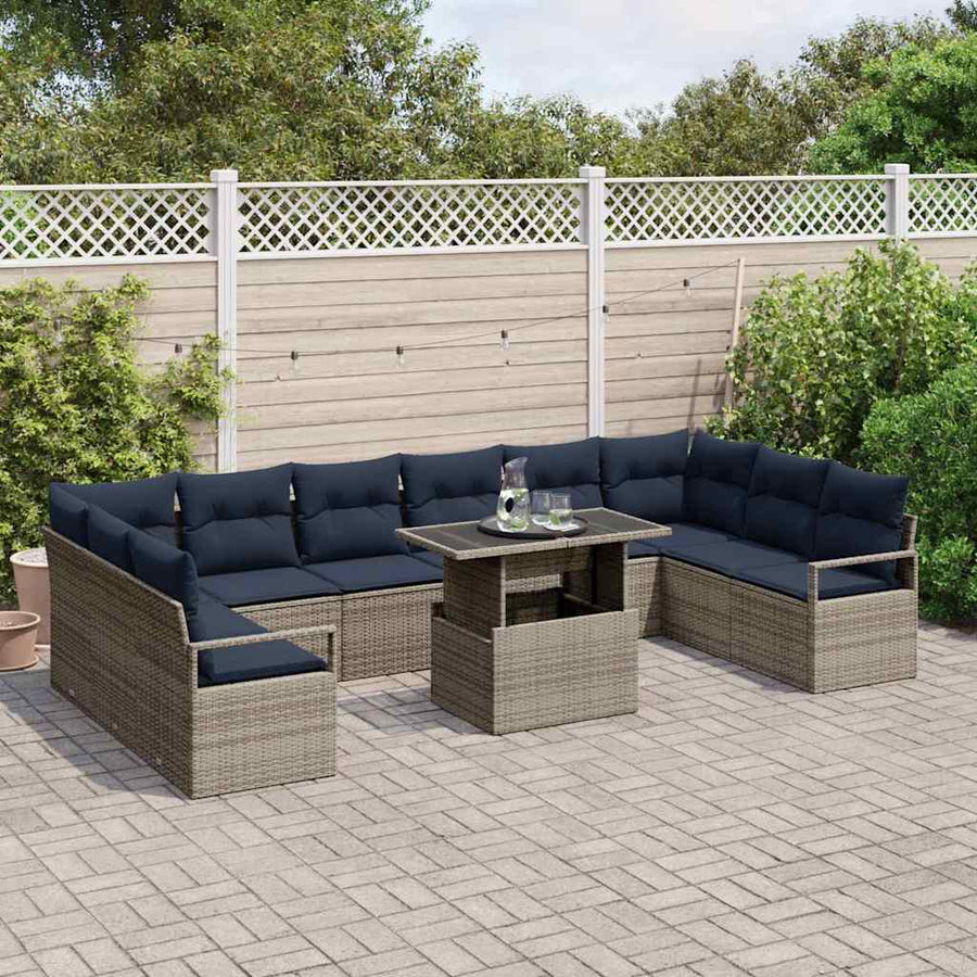Tuin Sofa Set 11 pcs Grijs en Marineblauw poly rattan