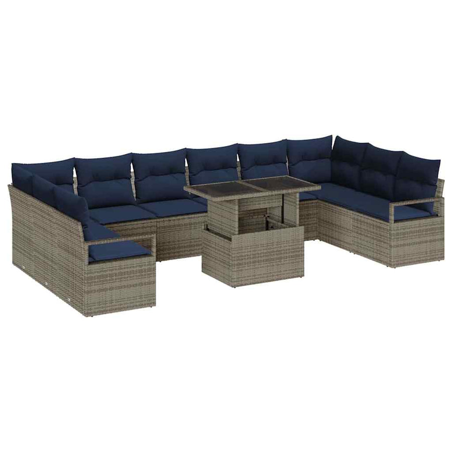 Tuin Sofa Set 11 pcs Grijs en Marineblauw poly rattan