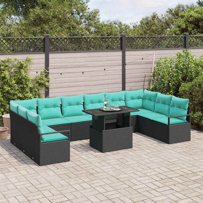 Tuin Sofa Set met kussen 11 pcs Zwart en blauw poly rattan