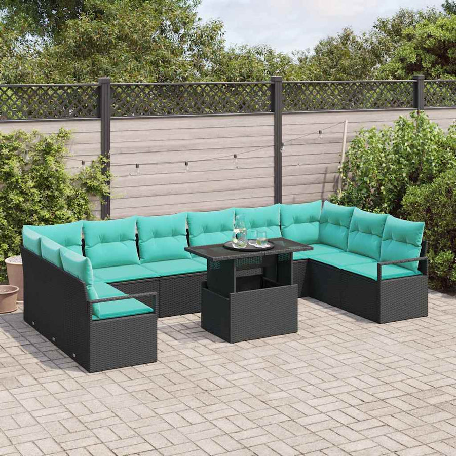 Tuin Sofa Set met kussen 11 pcs Zwart en blauw poly rattan