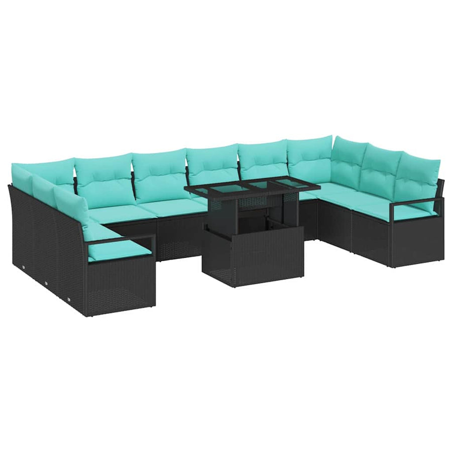 Tuin Sofa Set met kussen 11 pcs Zwart en blauw poly rattan