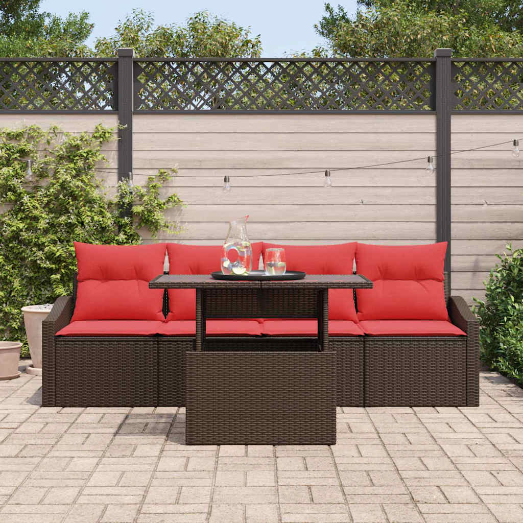 Tuin Sofa Set 5 st 4-Aantal zitplaatsen Bruin en Rood Poly riet