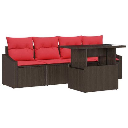 Tuin Sofa Set 5 st 4-Aantal zitplaatsen Bruin en Rood Poly riet