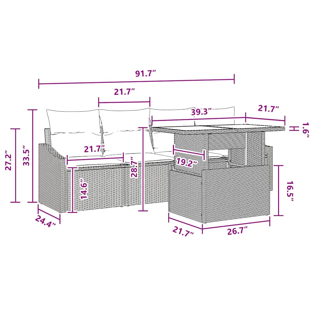 Tuin Sofa Set 5 st 4-Aantal zitplaatsen Bruin en Rood Poly riet