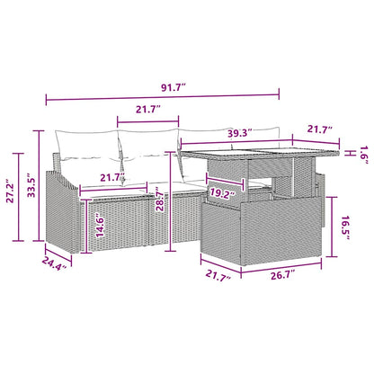 Tuin Sofa Set 5 st 4-Aantal zitplaatsen Bruin en Rood Poly riet