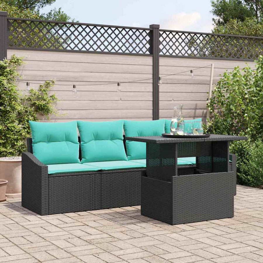 Tuin Sofa Set met opslag 5 pcs Zwart en Blauw Poly riet
