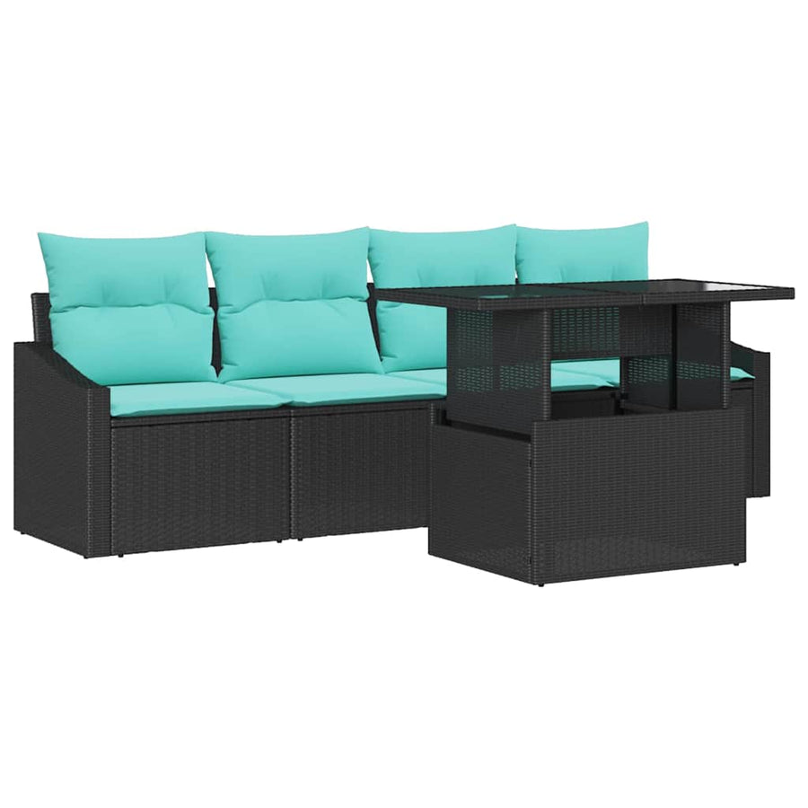 Tuin Sofa Set met opslag 5 pcs Zwart en Blauw Poly riet