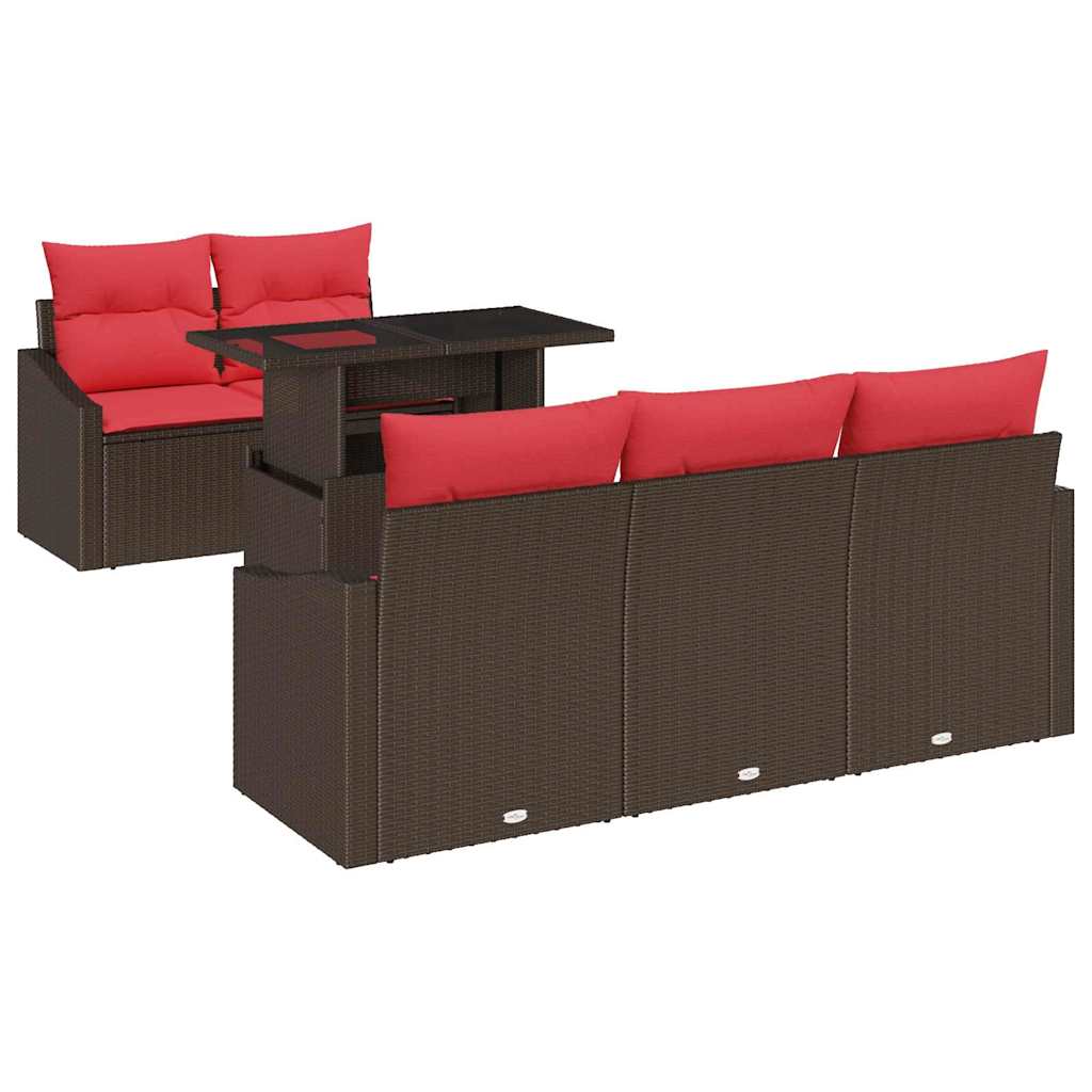 Tuin Sofa Set 6 st 5-Aantal zitplaatsen Bruin en Rood
