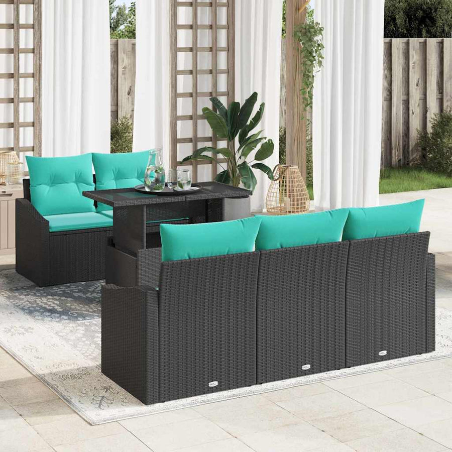 Tuin Sofa Set met kussen 6 pcs Zwart en blauw poly rattan