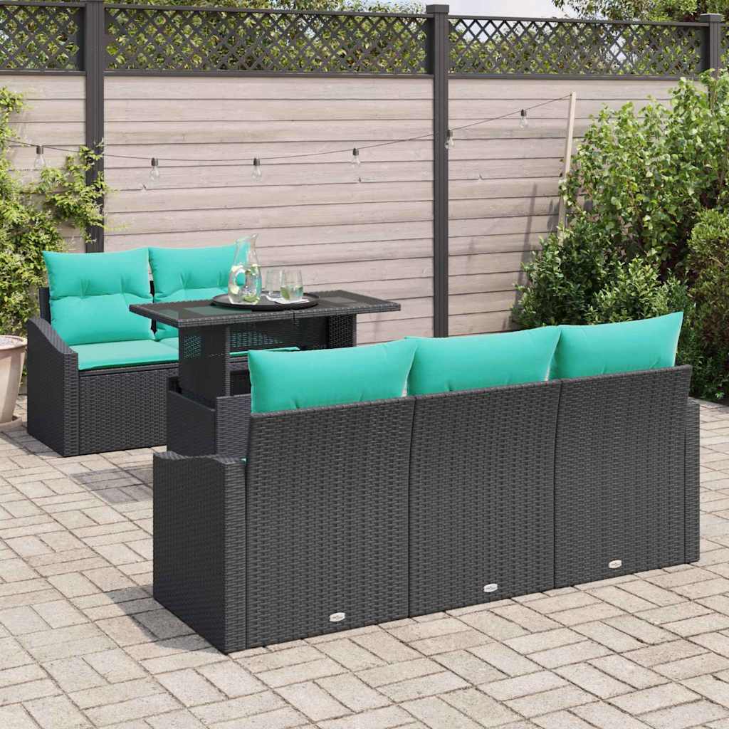 Tuin Sofa Set met kussen 6 pcs Zwart en blauw poly rattan