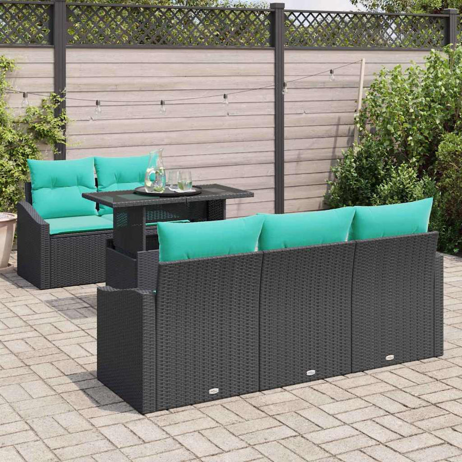 Tuin Sofa Set met kussen 6 pcs Zwart en blauw poly rattan