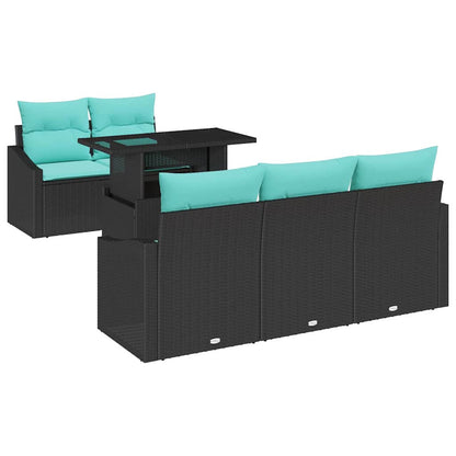 Tuin Sofa Set met kussen 6 pcs Zwart en blauw poly rattan