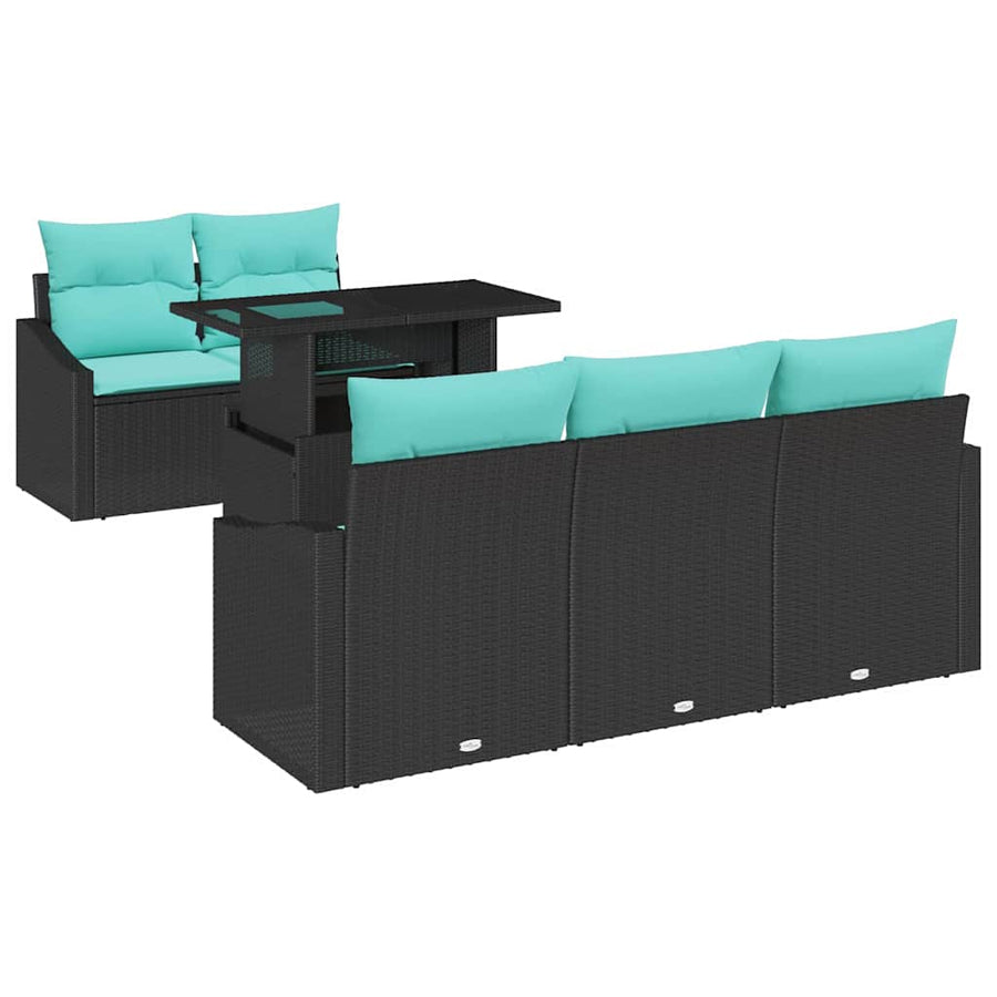 Tuin Sofa Set met kussen 6 pcs Zwart en blauw poly rattan