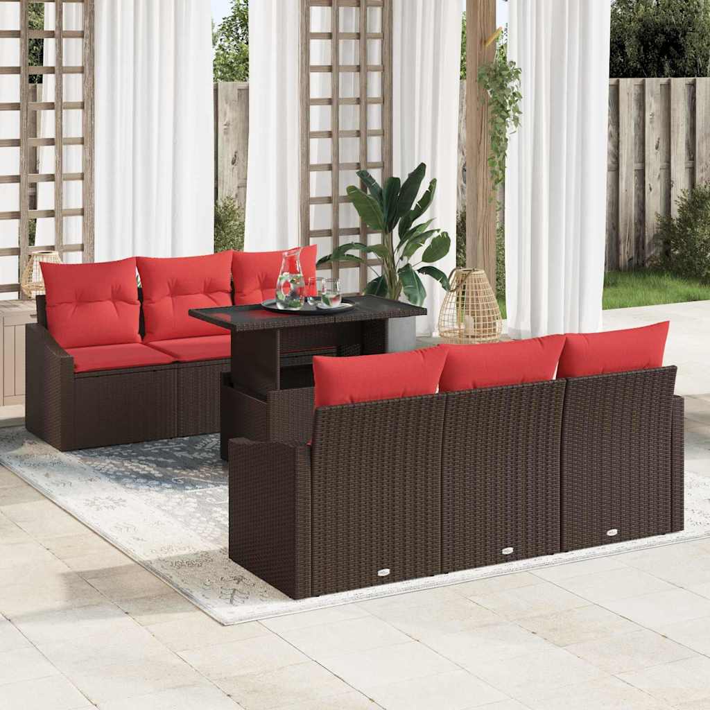 Tuin Sofa Set 7 st 6-Aantal zitplaatsen Bruin en Rood
