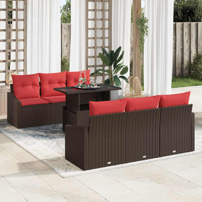 Tuin Sofa Set 7 st 6-Aantal zitplaatsen Bruin en Rood