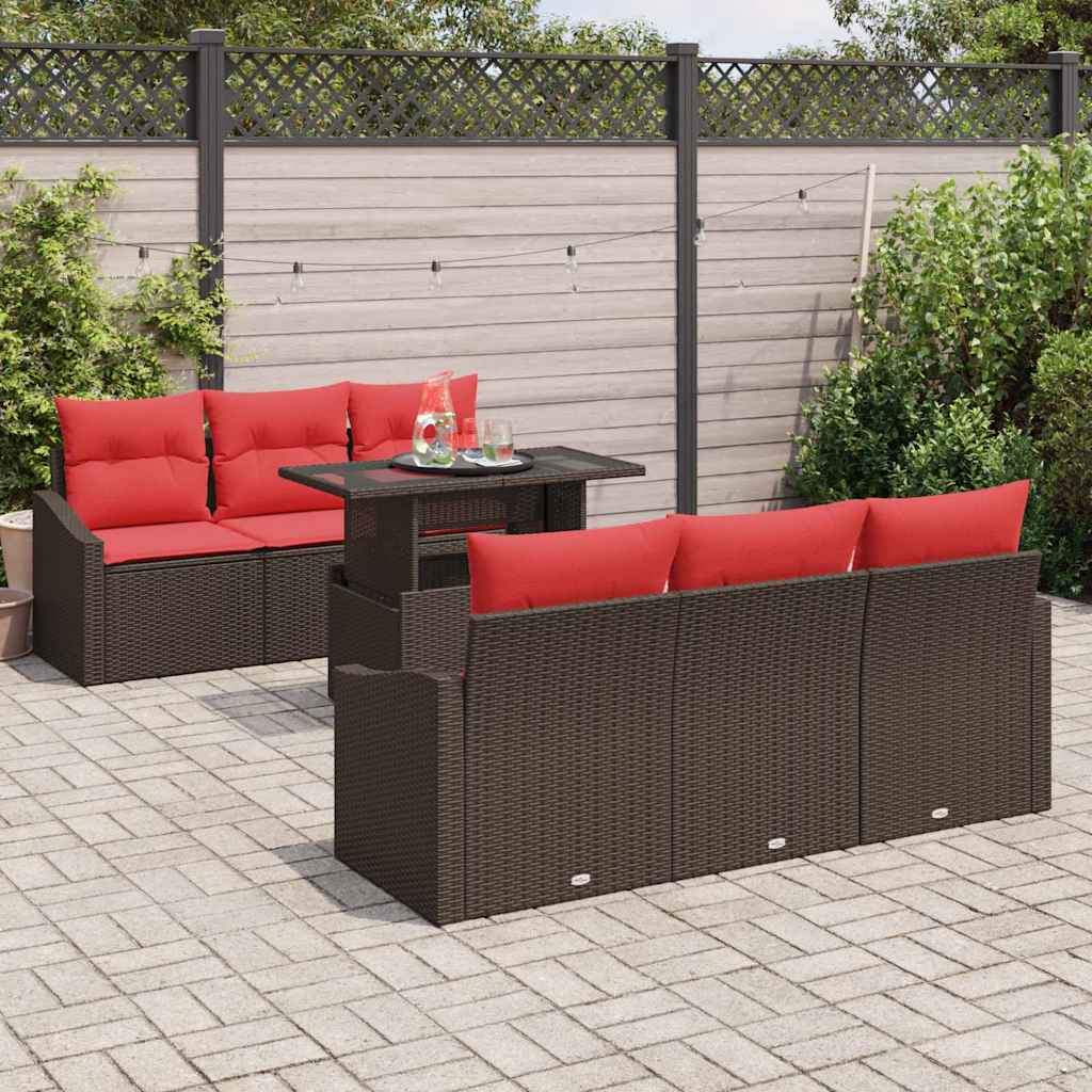 Tuin Sofa Set 7 st 6-Aantal zitplaatsen Bruin en Rood