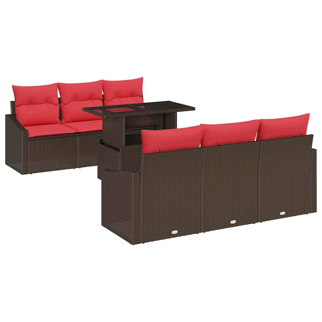 Tuin Sofa Set 7 st 6-Aantal zitplaatsen Bruin en Rood