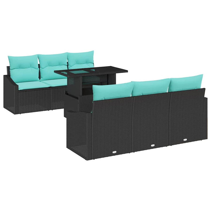 Tuin Sofa Set met kussen 7 pcs Zwart en blauw poly rattan