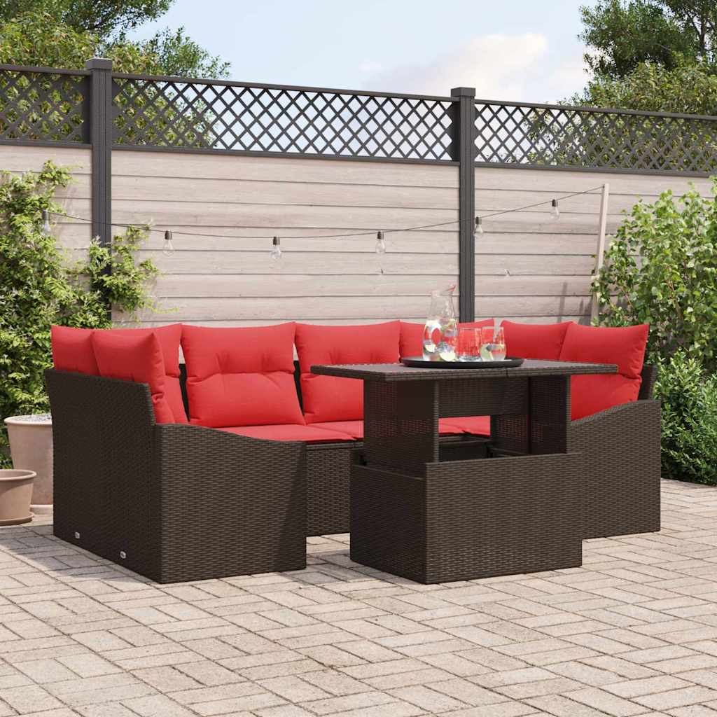 Tuin Sofa Set 7 st Bruin en Rood Poly riet