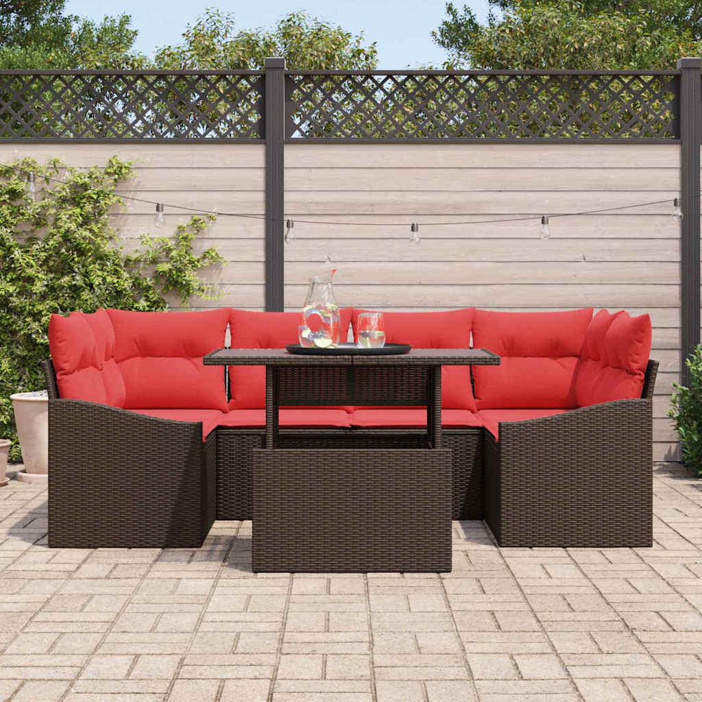 Tuin Sofa Set 7 st Bruin en Rood Poly riet