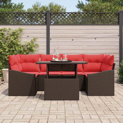 Tuin Sofa Set 7 st Bruin en Rood Poly riet