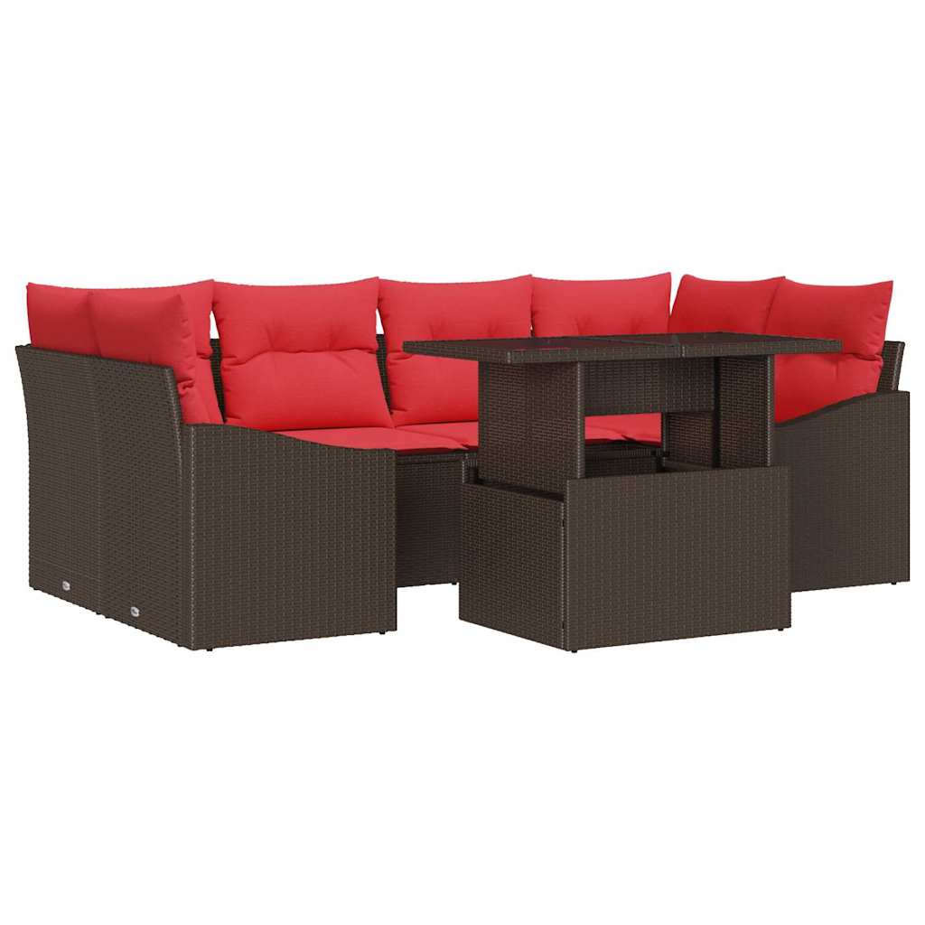 Tuin Sofa Set 7 st Bruin en Rood Poly riet