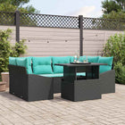 Tuin loungeset poly rotan 7-delig zwart blauw