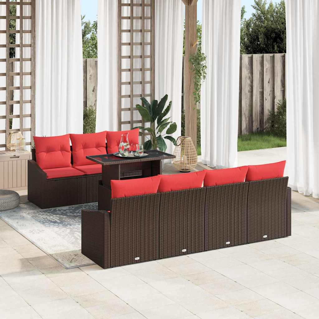 Tuin Sofa Set 8 st Bruin en Rood poly rattan