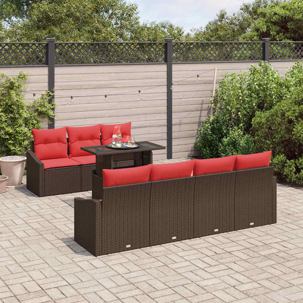 Tuin Sofa Set 8 st Bruin en Rood poly rattan