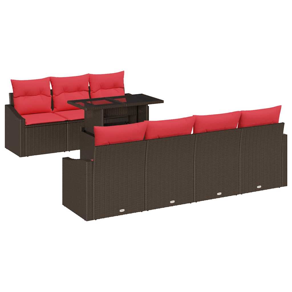 Tuin Sofa Set 8 st Bruin en Rood poly rattan