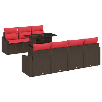 Tuin Sofa Set 8 st Bruin en Rood poly rattan