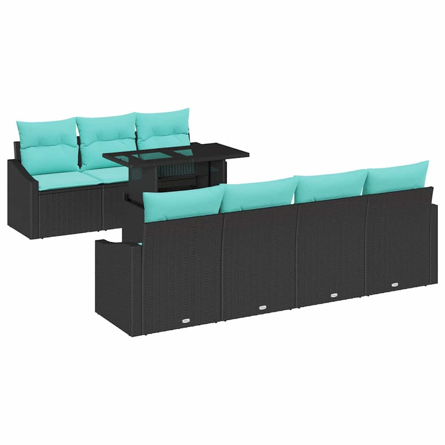 Tuin Sofa Set met kussen 8 pcs Zwart en Blauw poly rattan