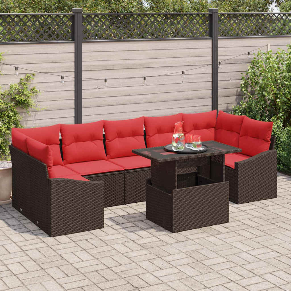 Tuin Sofa Set 8 st Bruin en Rood poly rattan