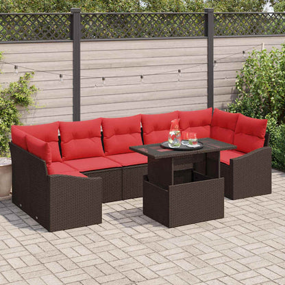 Tuin Sofa Set 8 st Bruin en Rood poly rattan