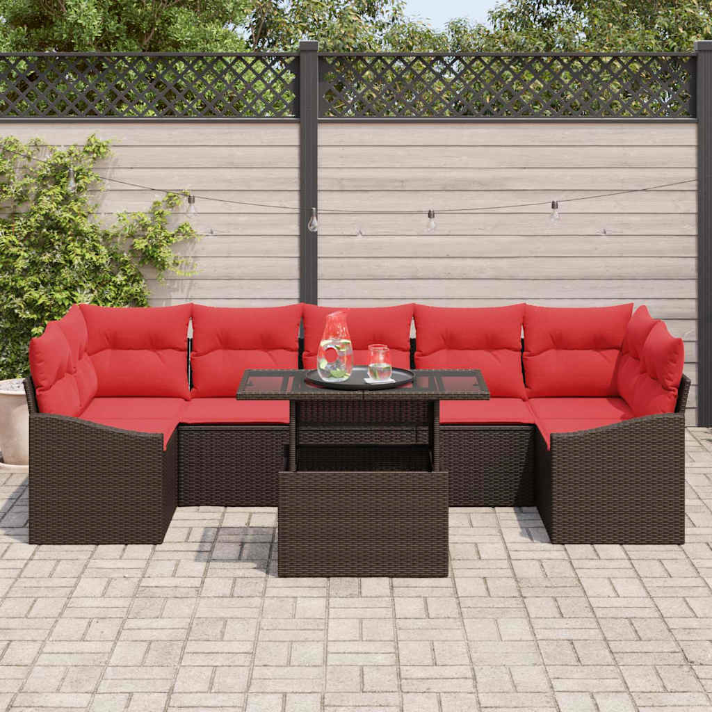 Tuin Sofa Set 8 st Bruin en Rood poly rattan