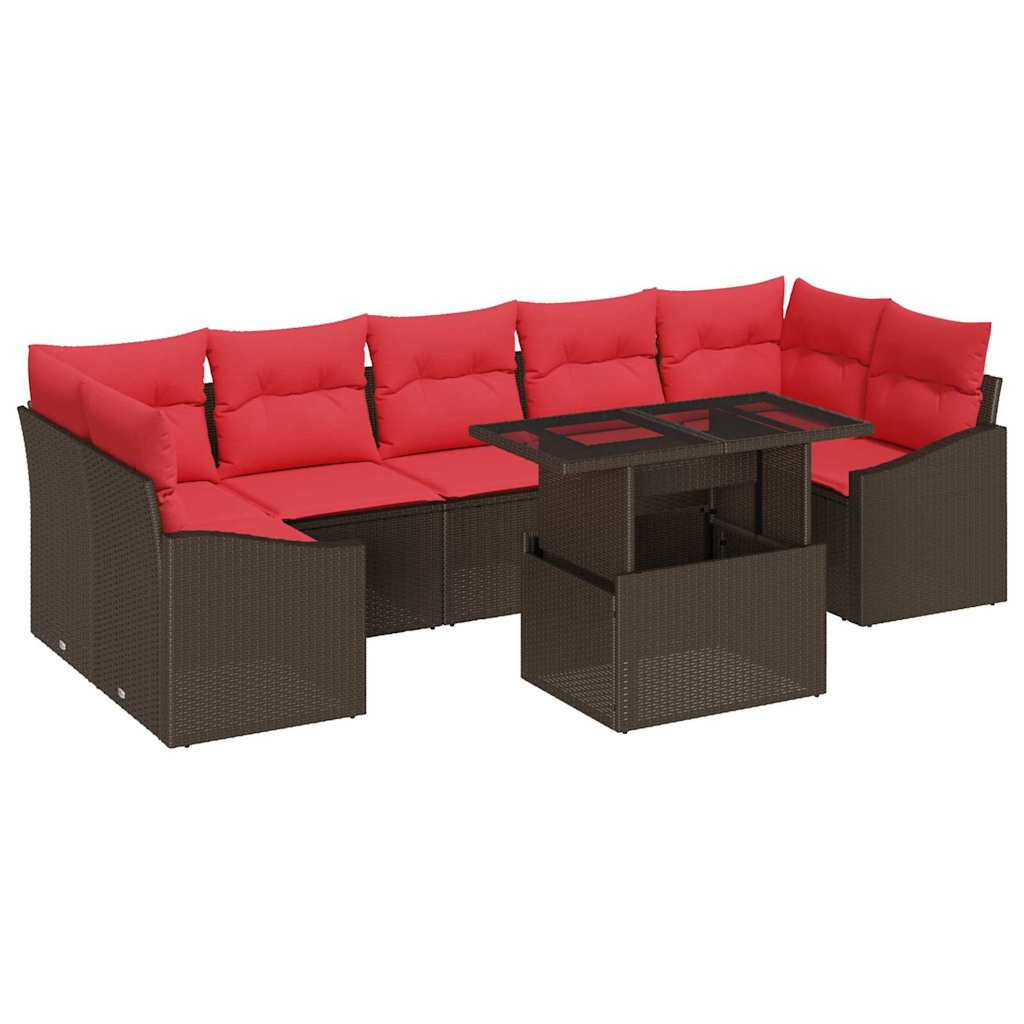 Tuin Sofa Set 8 st Bruin en Rood poly rattan