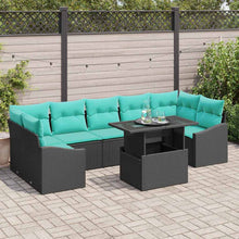 Tuin Sofa Set met kussen 8 pcs Zwart en Blauw poly rattan