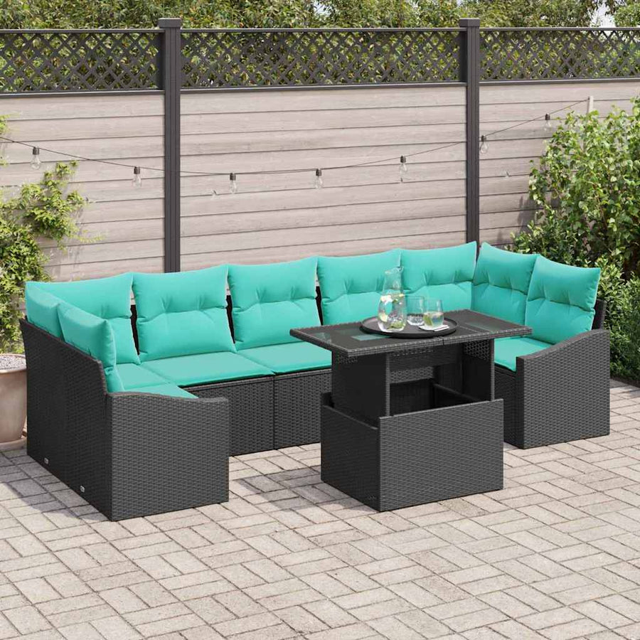 Tuin Sofa Set met kussen 8 pcs Zwart en Blauw poly rattan